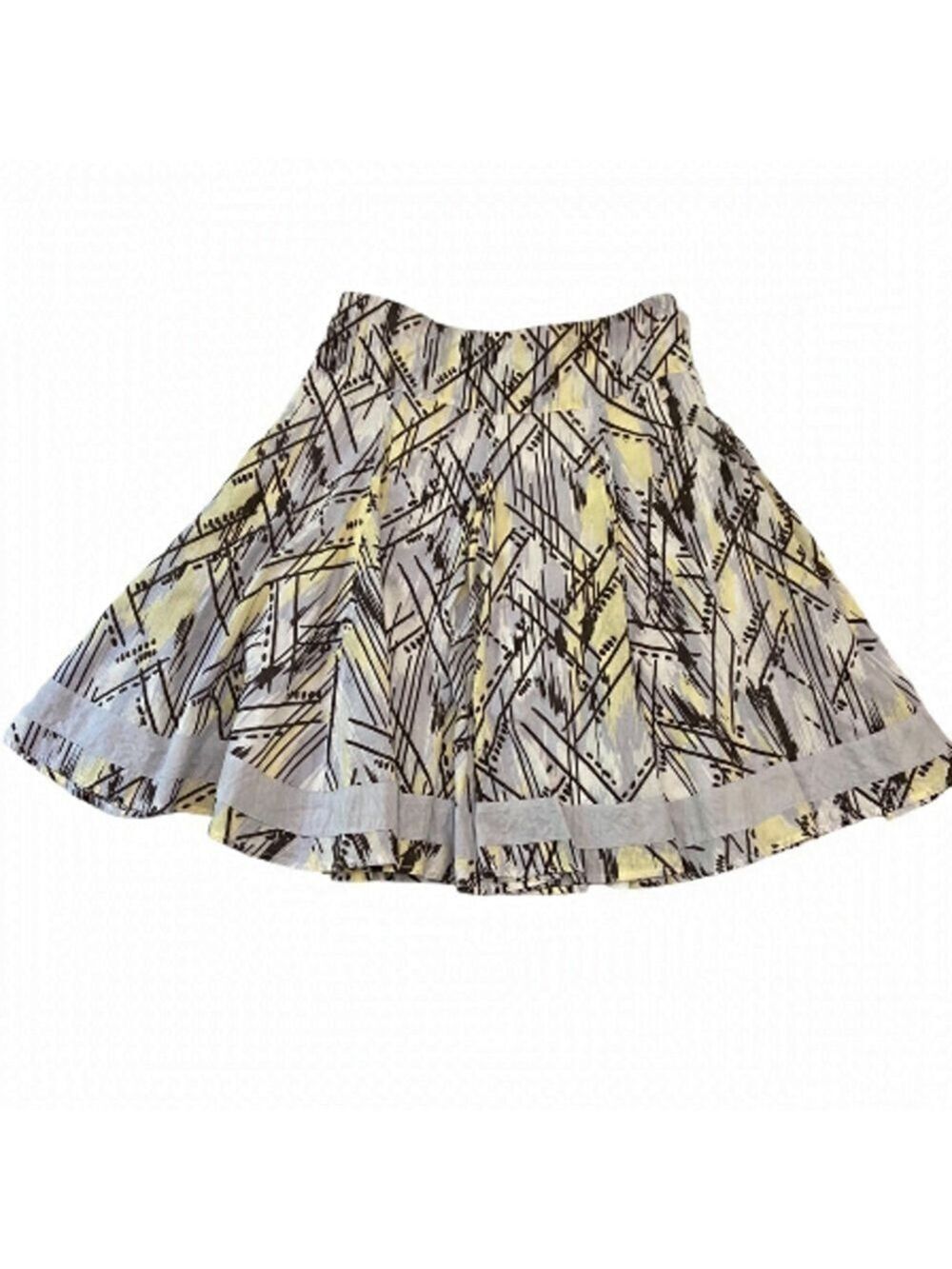 FULLCIRCLE cotton skirt dark brown silver grey yellow ecru 100% cotton A line 12